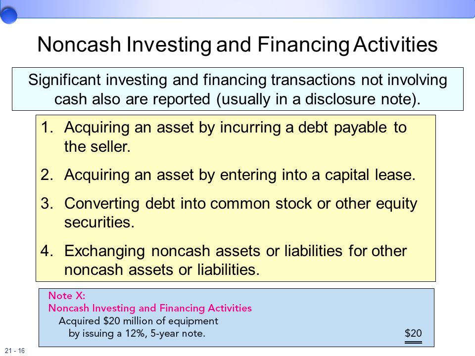 significant non cash investing and financing activities are disclosed because they
